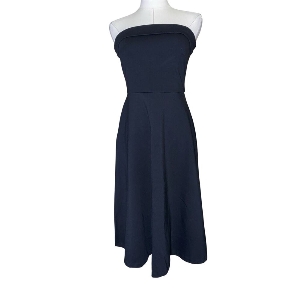 Banana Republic Black Strapless Pont Dress Size 0 Bow In Back Classic Preppy